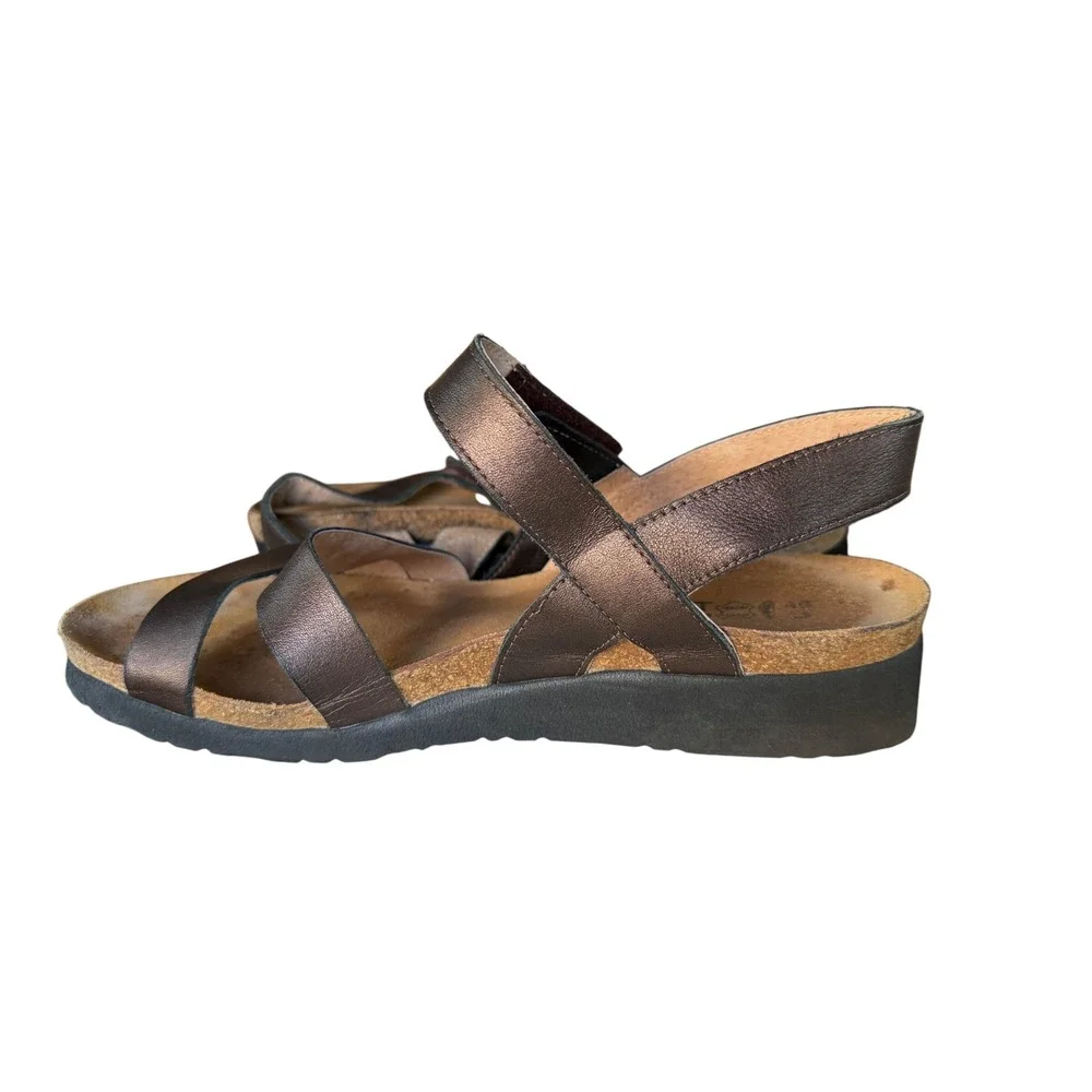 Naot‎ Radiant Copper Metallic Leather Wedge Sandals EU 40 US 9 Hook Loop Strappy